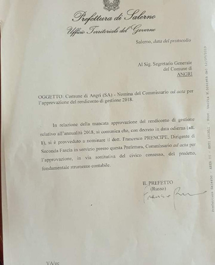 NOTA PREFETTIZIA COMMISSARIO AD ACTA